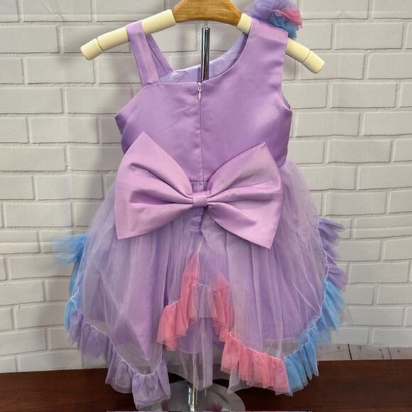 Elegant Princess Purple Party Dress Size 130 US 5T-6T Tulle Bow Sequin Dress - Picture 5 of 13